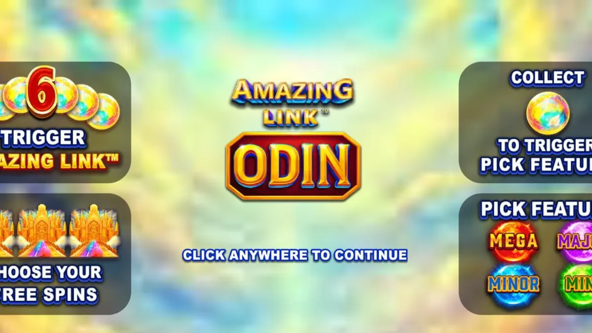 Tampilan visual slot Amazing Link Odin dengan simbol Norse dan latar belakang Asgard yang megah.